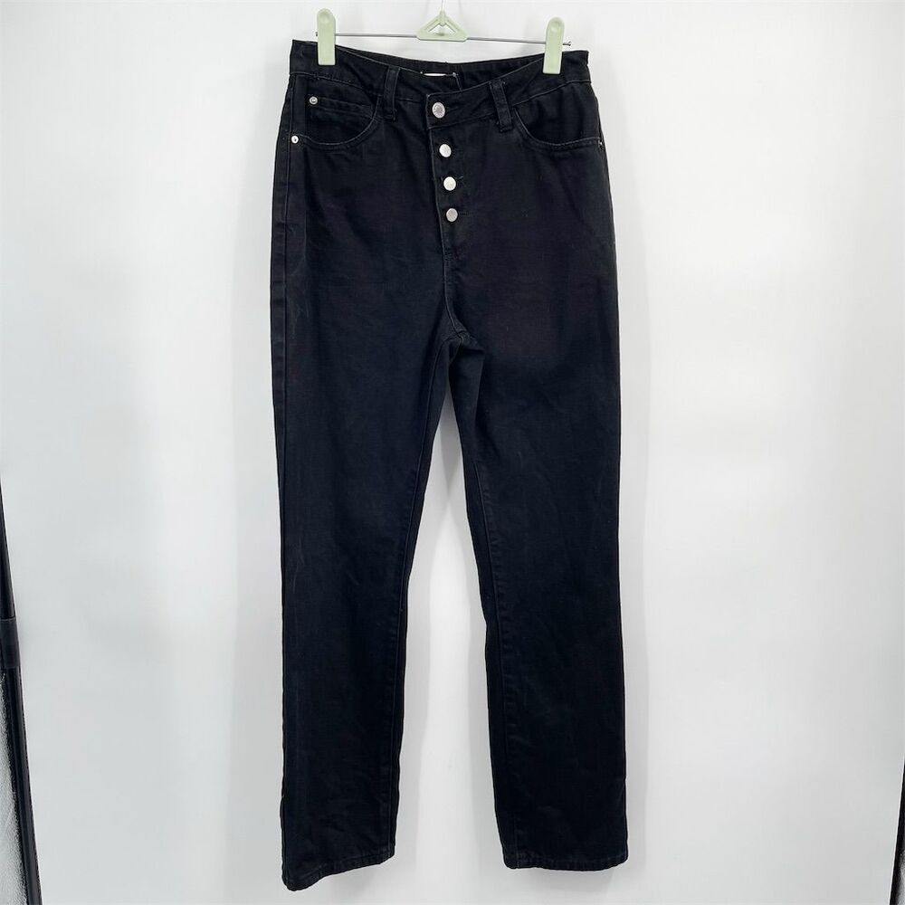 WeWoreWhat Crossover Straight Leg Jeans Size 26 Black Button Fly High Rise